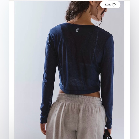 Free People Movement Sheer Pop Henley Blue Orange Long Sleeve size medium - Picture 2 of 6